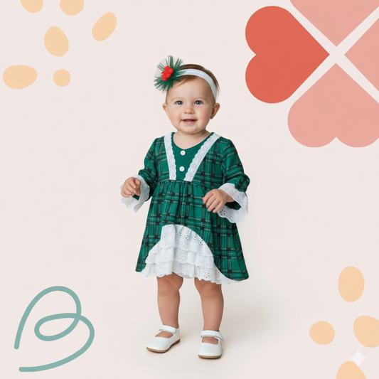 Christmas cotton dress with a headband
