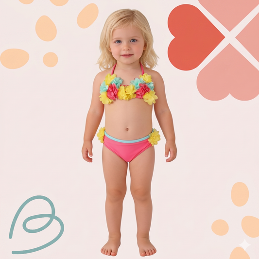 2 pieces swimsuit with sun hat