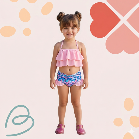2 pieces mermaid swimsuit with a sun hat