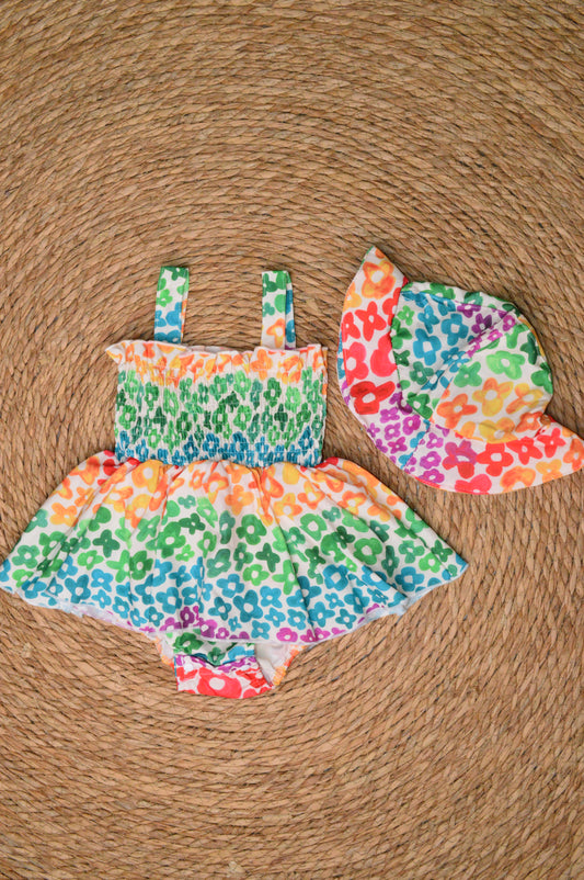 Romper with a bucket hat