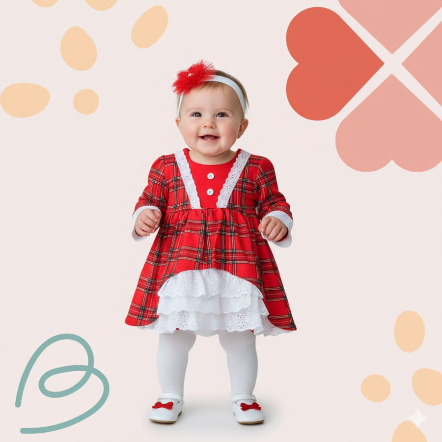 Christmas cotton dress with a headband