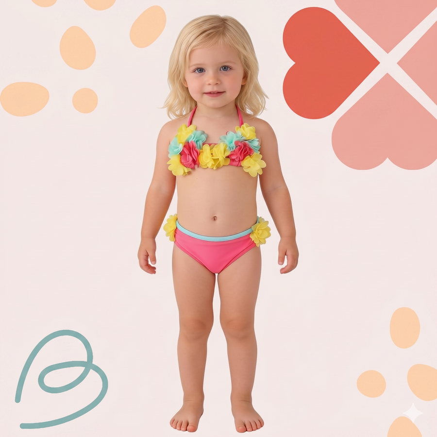 2 pieces swimsuit with sun hat