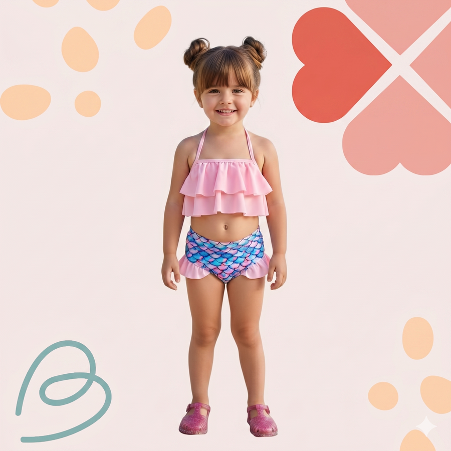 2 pieces mermaid swimsuit with a sun hat