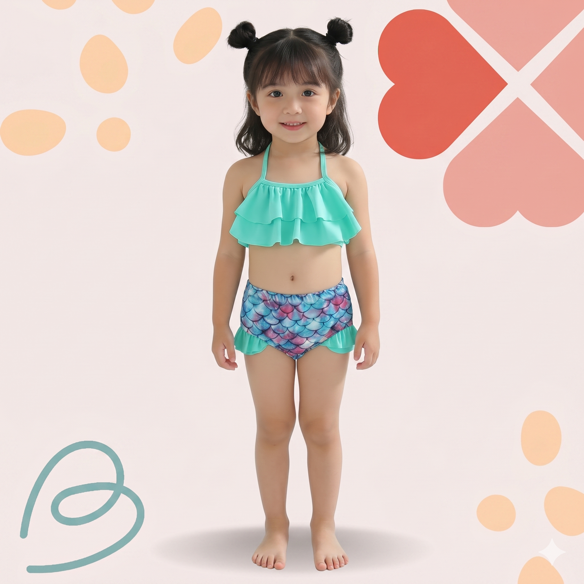 2 pieces mermaid swimsuit with a sun hat, photo 6