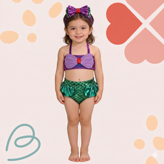 2 pieces metallic swimsuit with a headband