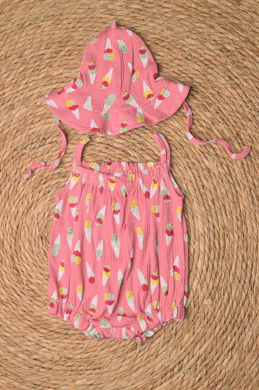 Romper with bucket hat