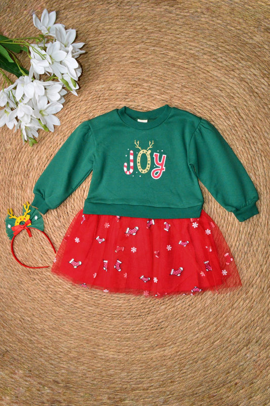 Fleeced dress with a headband