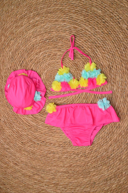 2 pieces swimsuit with sun hat