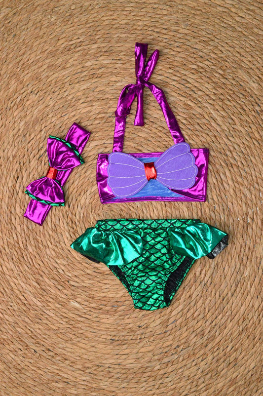 2 pieces metallic swimsuit with a headband