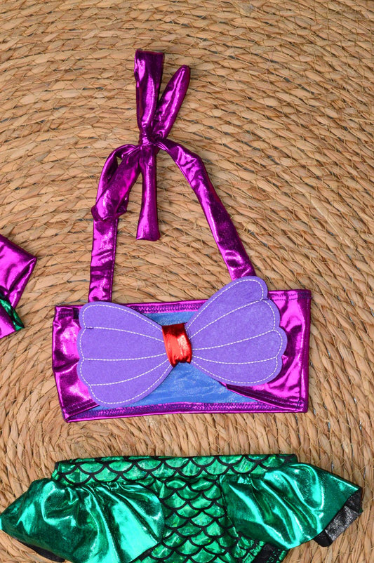 2 pieces metallic swimsuit with a headband